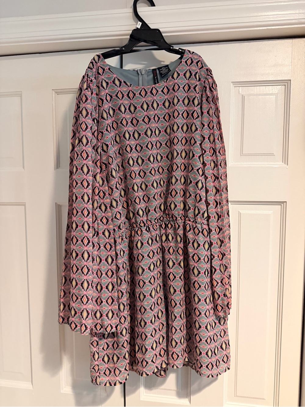 Fire Los Angeles Pink and Gray Geometric Long-Sleeve Dress